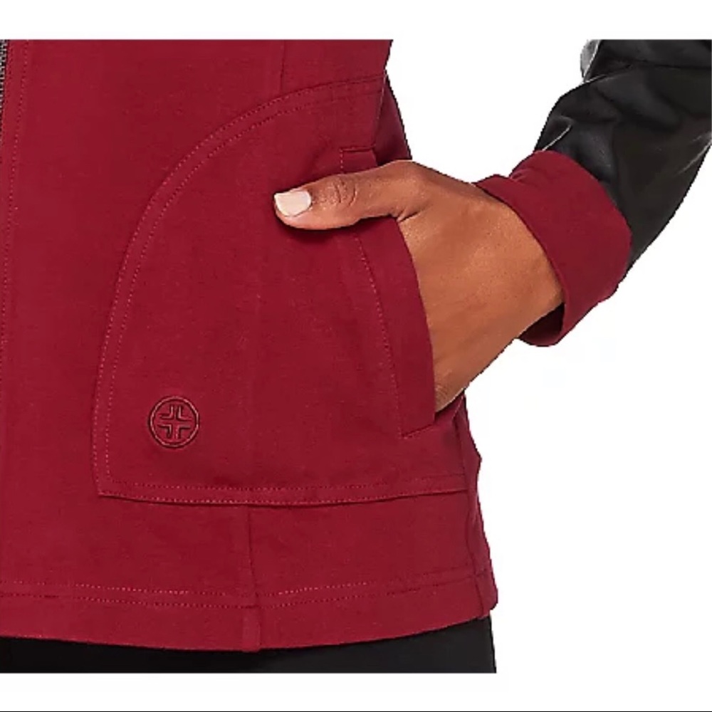 Linea Leisure by Louis Dell'Olio Zip Hoodie Faux Leather Sleeves, 2X Pomegranate - Picture 5 of 12